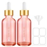 Pink Glass Dropper Bottles - 2 Pack with Funnel