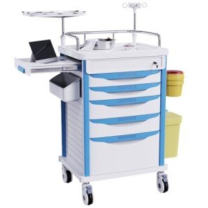 OLERN Medical Rolling Crash Cart with Adjustable IV Pole