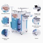 OLERN Medical Rolling Crash Cart with Adjustable IV Pole