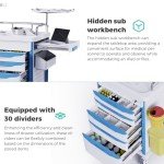 OLERN Medical Rolling Crash Cart with Adjustable IV Pole