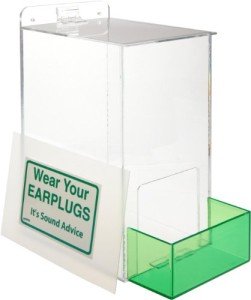 Green Clear Acrylic Ear Plug Dispenser with Legend