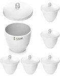 QWORK 50ml Porcelain Crucible with Lid, 6 Pack