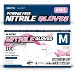 Beastek Nitrile Disposable Gloves, 4 mil Pink Powder-Free Latex-Free Medical Food Grade Cleaning Esthetician Glove, 100 Pcs (Medium)