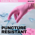 Beastek Nitrile Disposable Gloves, 4 mil Pink Powder-Free Latex-Free Medical Food Grade Cleaning Esthetician Glove, 100 Pcs (Medium)