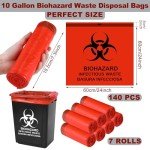 140 Pcs Red Biohazard Waste Bags - 10 Gallon