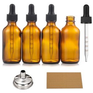 2 oz Dark Amber Glass Dropper Bottles, 4 Pack