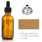 2 oz Dark Amber Glass Dropper Bottles, 4 Pack