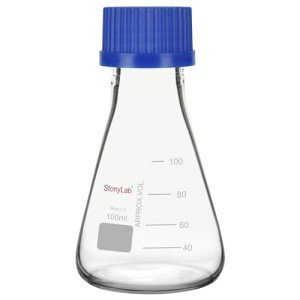 StonyLab 100ml Erlenmeyer Flask with Blue Cap