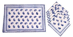 Cotton Placemats & Napkins Set - Block Print