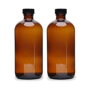 16 oz Amber Boston Round Bottles with Caps - 2 Pack