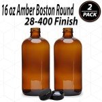 16 oz Amber Boston Round Bottles with Caps - 2 Pack
