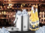 Insulated Silver Ice Bucket with Lid and Tongs