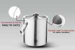 Insulated Silver Ice Bucket with Lid and Tongs
