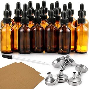 24 Amber Dropper Bottles with Funnels and Dropper