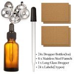24 Amber Dropper Bottles with Funnels and Dropper