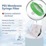 50 Pack Sterile PES Syringe Filters, 0.22um