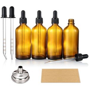 4 Pack Amber Glass Dropper Bottles with Pipettes