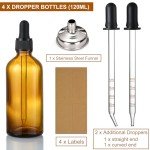 4 Pack Amber Glass Dropper Bottles with Pipettes