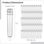 50 Pack 45ml Clear Plastic Test Tubes with Caps