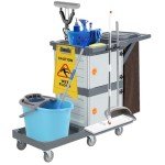 Utility Janitorial Cart with 2 Cabinets and Wheels