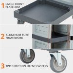 Utility Janitorial Cart with 2 Cabinets and Wheels