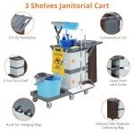 Utility Janitorial Cart with 2 Cabinets and Wheels