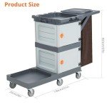 Utility Janitorial Cart with 2 Cabinets and Wheels