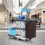 Utility Janitorial Cart with 2 Cabinets and Wheels