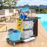 Utility Janitorial Cart with 2 Cabinets and Wheels