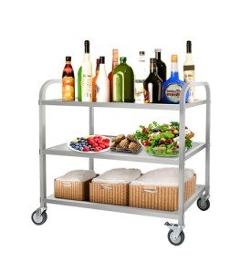 Stainless Steel 3-Tier Utility Serving Cart with Wheels