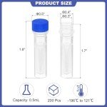 PATIKIL 0.5ml Self-Standing Cryogenic Vials - 200 Pcs