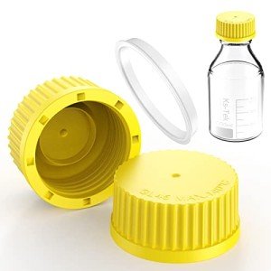 5-Pack GL45 Screw Caps with Pouring Ring - Yellow