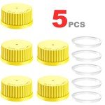 5-Pack GL45 Screw Caps with Pouring Ring - Yellow