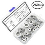 260-Piece Stainless Steel Flat Washer Assortment Kit
