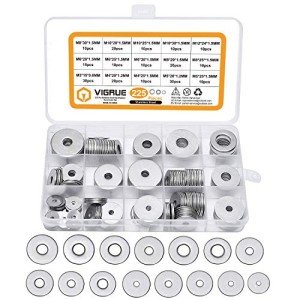 VIGRUE 304 Stainless Steel Flat Washers Set, 225 Pieces