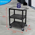 LUXOR 3-Shelf Utility Cart, Black