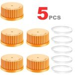 5-Pack GL45 Screw Caps with Pouring Ring – Orange