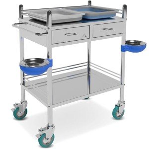 Stainless Steel 2-Tier Rolling Medical Cart with Drawers