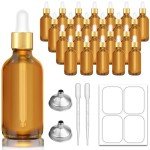Amber Glass Dropper Bottles with Golden Caps - 24 Pack