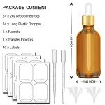 Amber Glass Dropper Bottles with Golden Caps - 24 Pack