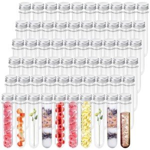 60pcs Clear Plastic Test Tubes with Caps