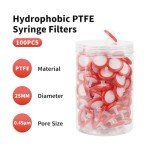 25mm PTFE Syringe Filters, 0.22μm Pore Size, 100 PCS
