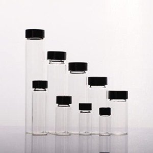 100 Clear 5ml Glass Vials with Black Caps