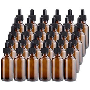 30 Pack Amber Glass Dropper Bottles, 2 oz