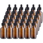30 Pack Amber Glass Dropper Bottles, 2 oz