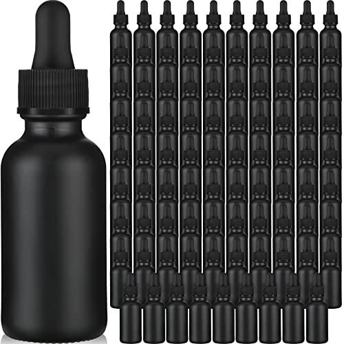 100 Pack Black 1oz Glass Dropper Bottles