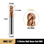 Carbide Ball Nose End Mill Bits - 1/2" Shank