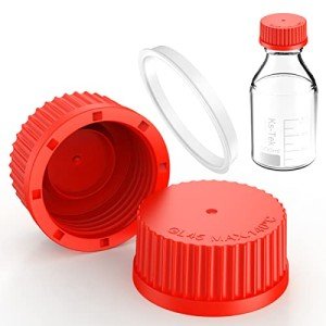 5-Pack GL45 Screw Caps with Pouring Ring - Red