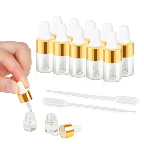 10 Mini Glass Dropper Bottles with Gold Caps