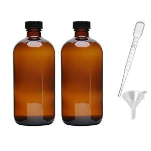 16oz Amber Glass Boston Bottles with Caps - 2pcs